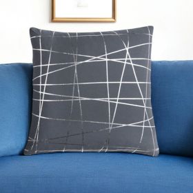 20" Gray and Silver Abstract Linework Cotton Throw Pillow