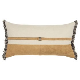 Camel Tone Leather Block Lumbar Pillow