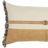 Camel Tone Leather Block Lumbar Pillow