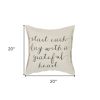 20" Natural and Gray Grateful Heart Cotton Throw Pillow