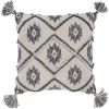 Gray Cream Tasseled Ikat Pattern Throw Pillow