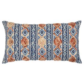 Rust Blue Diamond Strands Tribal Lumbar Pillow