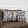 Rust Blue Diamond Strands Tribal Lumbar Pillow