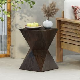 14.25" Natural Wood Grain Finish Prismatic Symmetry Concrete Outdoor Side Table with Symmetric Design – Weather-Resistant Accent for Patio, Garden
