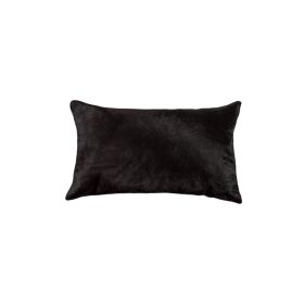 12" X 20" Black Cowhide Throw Pillow (Color: Black)