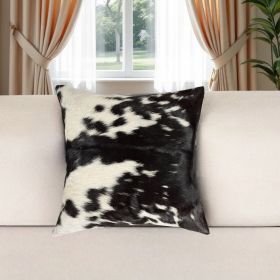 18" Black and White Cowhide Throw Pillow (Color: Black, White)
