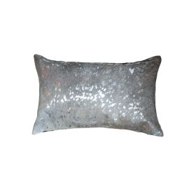 12" X 20" Gray Cowhide Throw Pillow (Color: Gray)