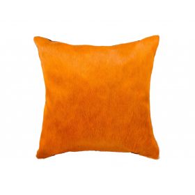 18" Orange Cowhide Throw Pillow (Color: Orange)