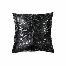 18" Black and Silver Cowhide Throw Pillow (Color: Black, Silver)