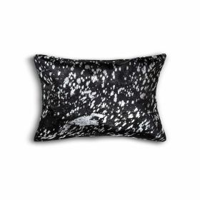 12" X 20" Black and Silver Cowhide Throw Pillow (Color: Black, Silver)