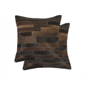 Set of Two 18" Chocolate Cowhide Throw Pillows (Color: chocolate)