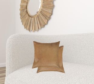 Set of Two 18" Tan Cowhide Throw Pillows (Color: Tan)
