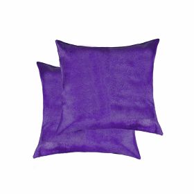Set of Two 18" Purple Cowhide Throw Pillows (Color: Purple)
