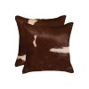 Set of Two 18" Brown And White Cowhide Throw Pillows