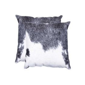 Set of Two 18" Gray and White Cowhide Throw Pillow (Color: Gray, White)