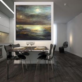 Hot Selling Artist Hand-painted High Quality Abstract Black and gold landscape Oil Painting Handmade on Canvas for room unframed (size: 80x80cm)