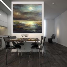Hot Selling Artist Hand-painted High Quality Abstract Black and gold landscape Oil Painting Handmade on Canvas for room unframed (size: 100x100cm)