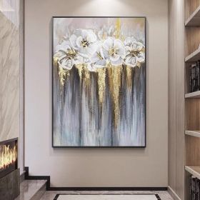 Foil golden flowers hand painted oil painting on canvas abstract large painting wall picture for home office decor (size: 100x150cm)